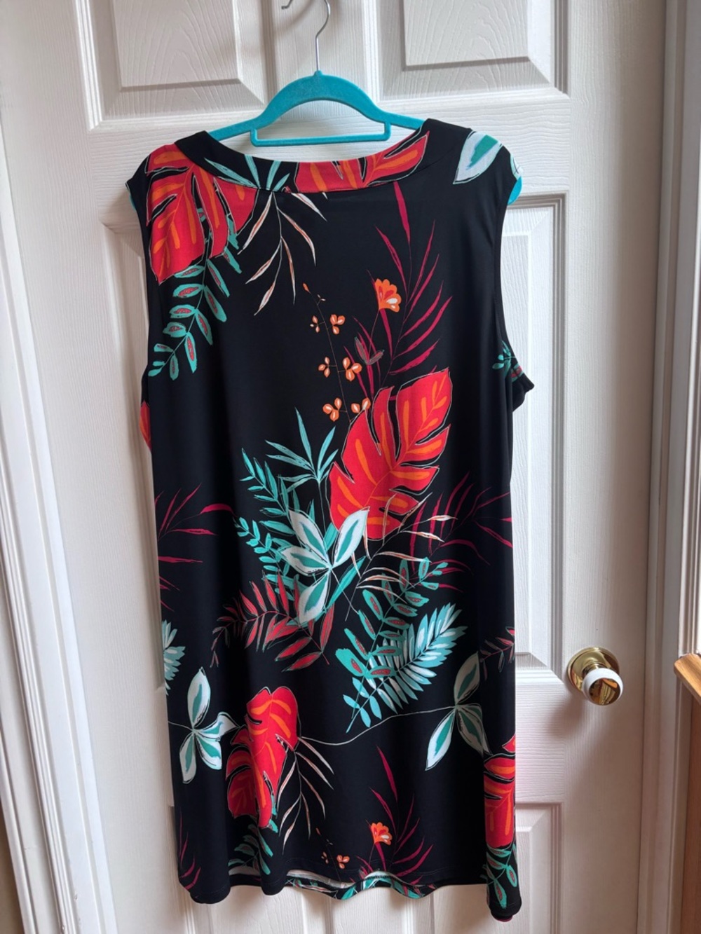 Tribal Femme Black knee length Dress with Teal, White & Coral Leaf Print - Picture 6 of 7